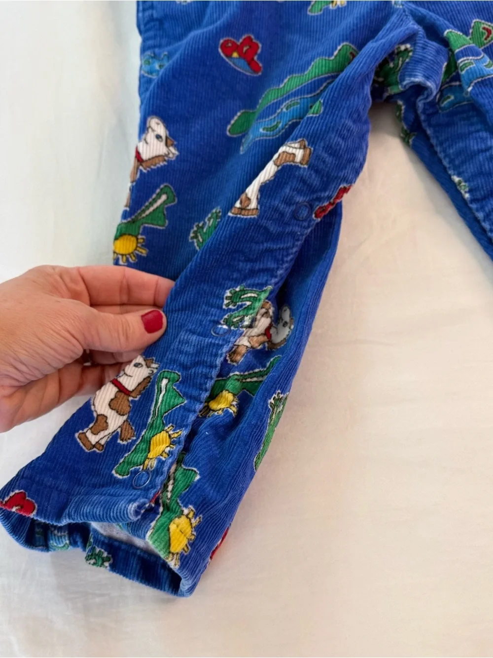Vintage OshKosh B'gosh Blue Corduroy Overalls with Animal Print-Cowboy